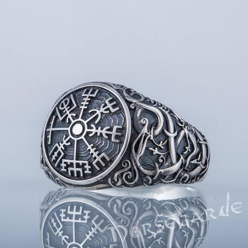 Handcrafted Urnes Style Vegvisir Ring - Sterling Silver