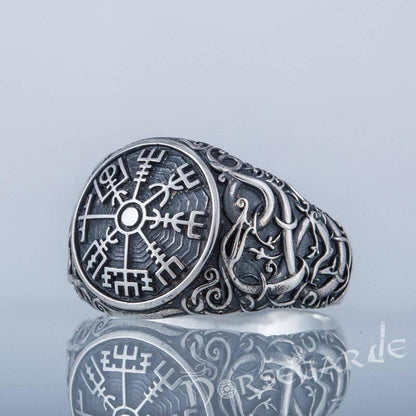 Handcrafted Urnes Style Vegvisir Ring - Sterling Silver