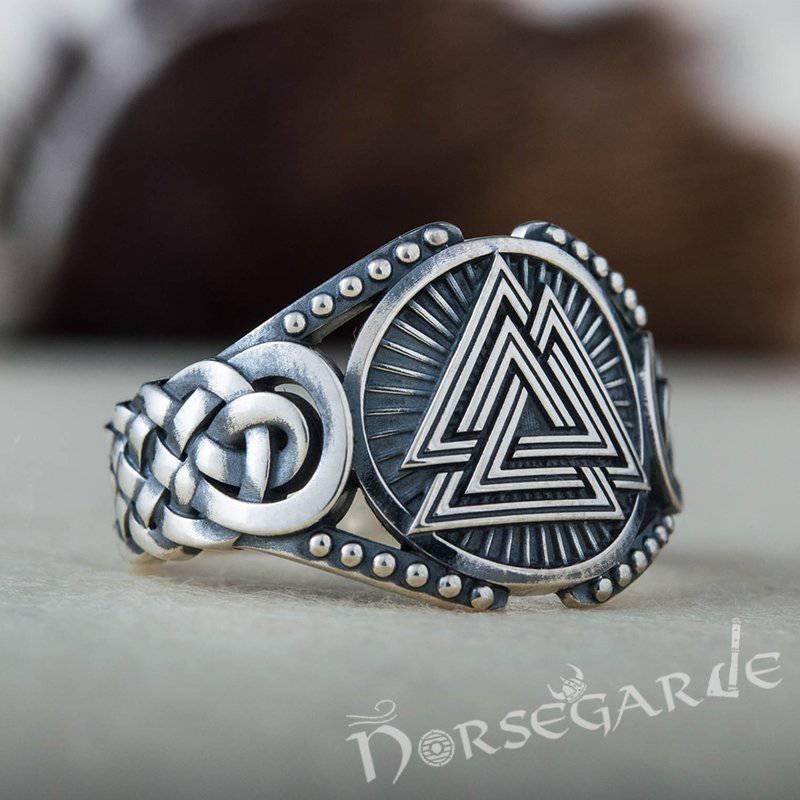 Handcrafted Valknut Braid Ornament Ring - Sterling Silver