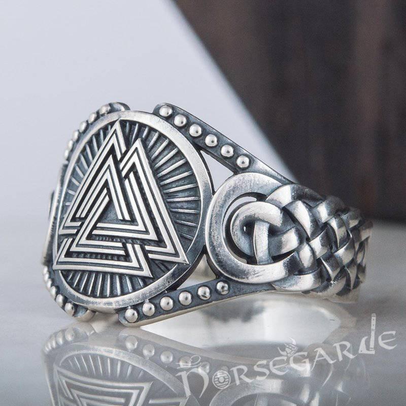 Handcrafted Valknut Braid Ornament Ring - Sterling Silver