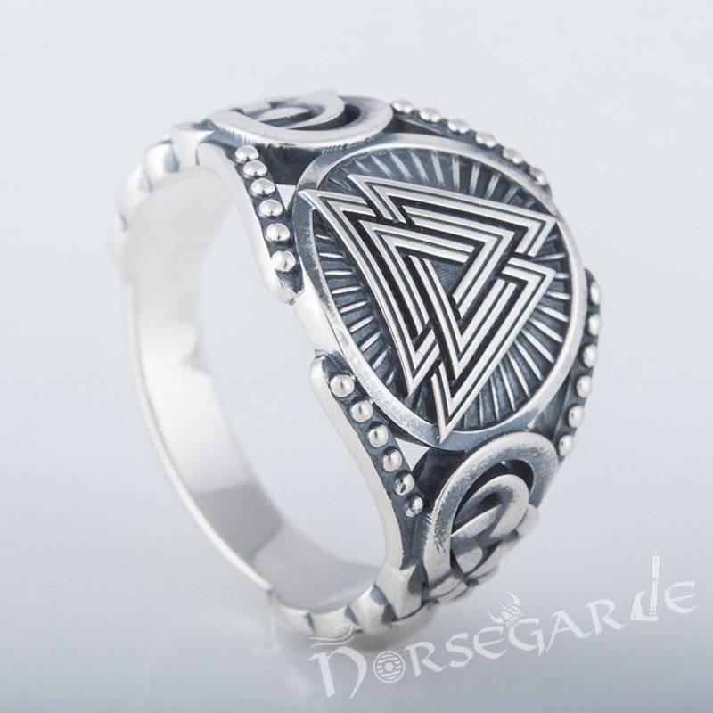 Handcrafted Valknut Braid Ornament Ring - Sterling Silver