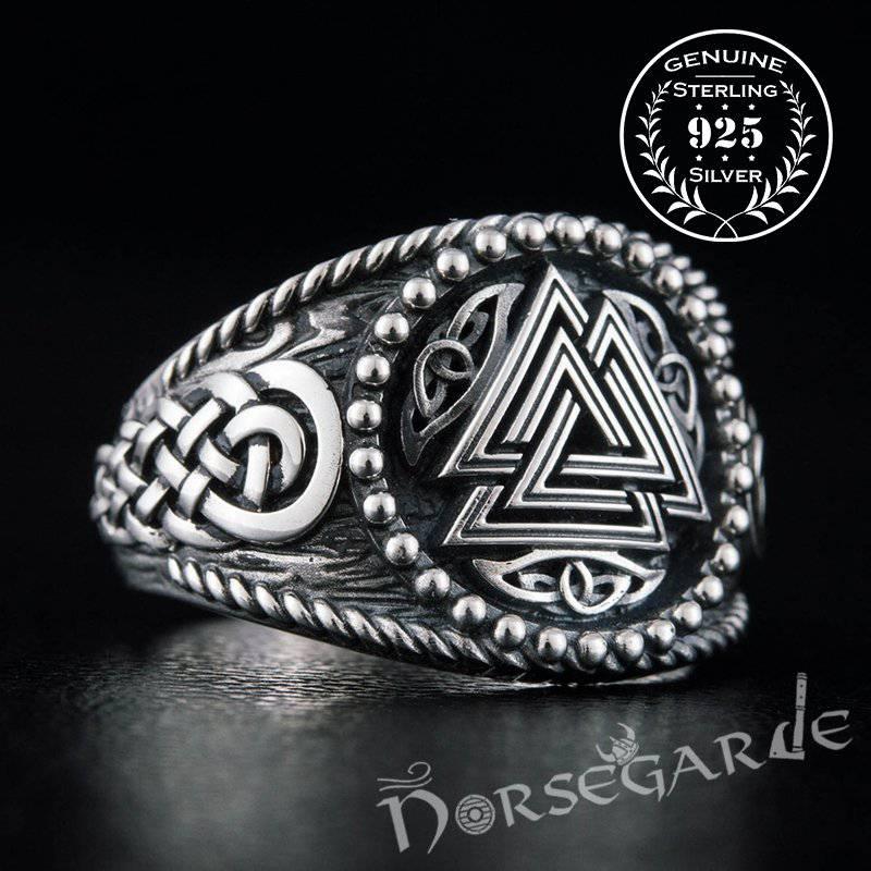 Handcrafted Valknut Braid Ornament Signet Ring - Sterling Silver