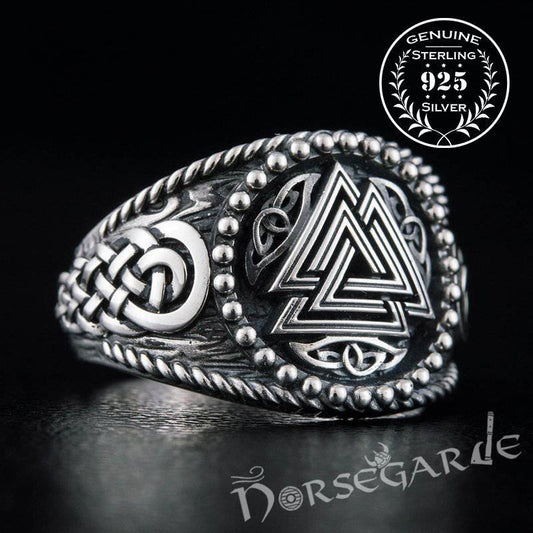 Handcrafted Valknut Braid Ornament Signet Ring - Sterling Silver