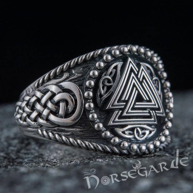 Handcrafted Valknut Braid Ornament Signet Ring - Sterling Silver