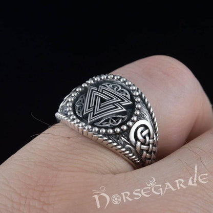 Handcrafted Valknut Braid Ornament Signet Ring - Sterling Silver
