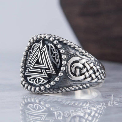 Handcrafted Valknut Braid Ornament Signet Ring - Sterling Silver