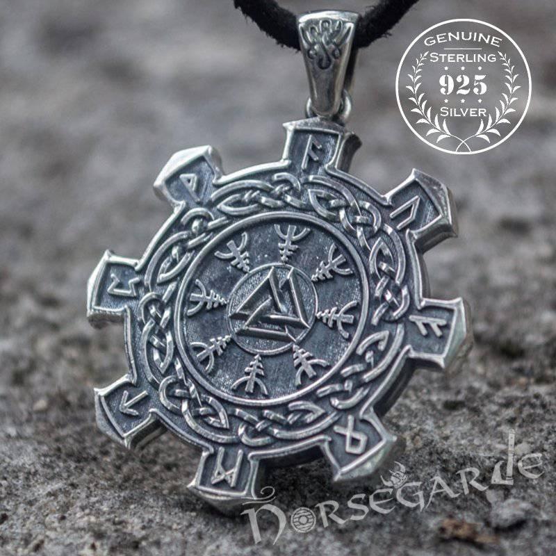 Handcrafted Valknut Compass Pendant - Sterling Silver