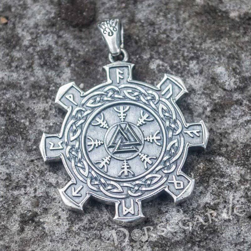 Handcrafted Valknut Compass Pendant - Sterling Silver