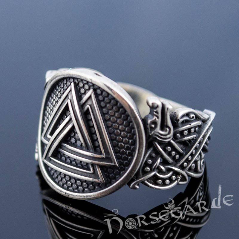 Handcrafted Valknut Jellinge Style Ring - Sterling Silver