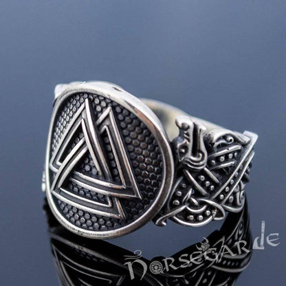 Handcrafted Valknut Jellinge Style Ring - Sterling Silver