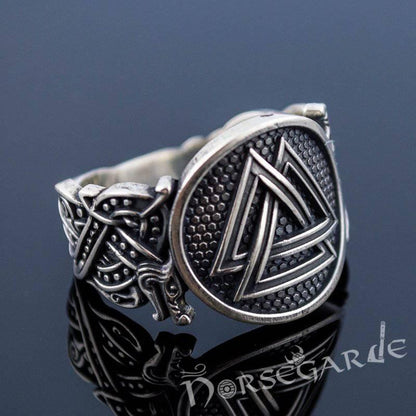 Handcrafted Valknut Jellinge Style Ring - Sterling Silver