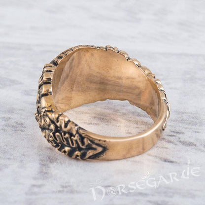 Handcrafted Valknut Oak Leaves Ring - Bronze