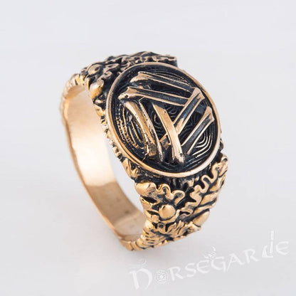 Handcrafted Valknut Oak Leaves Ring - Bronze