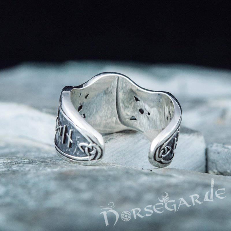Handcrafted Valknut Ornamental Runic Band - Sterling Silver