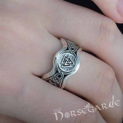 Handcrafted Valknut Ornamental Runic Band - Sterling Silver