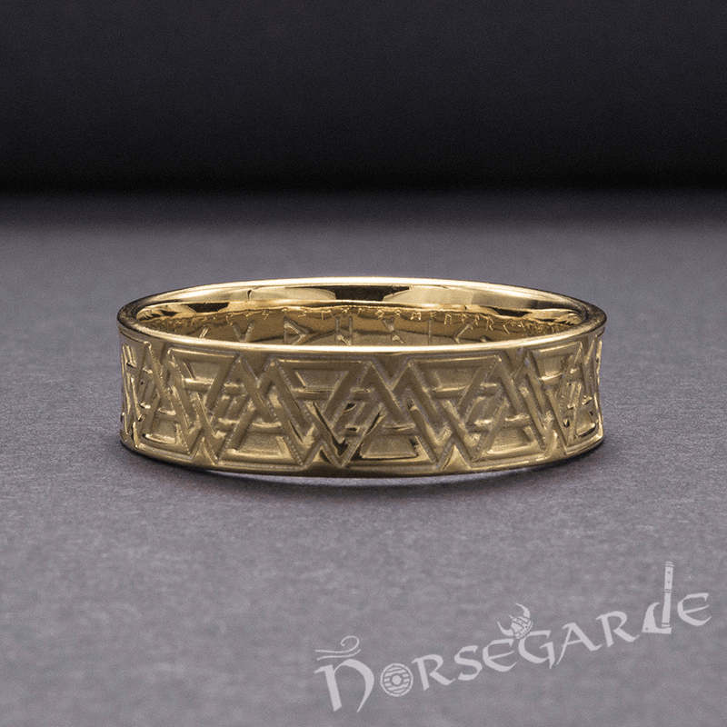 Handcrafted Valknut Pattern Band - Gold