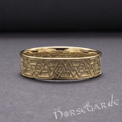 Handcrafted Valknut Pattern Band - Gold