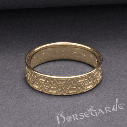Handcrafted Valknut Pattern Band - Gold