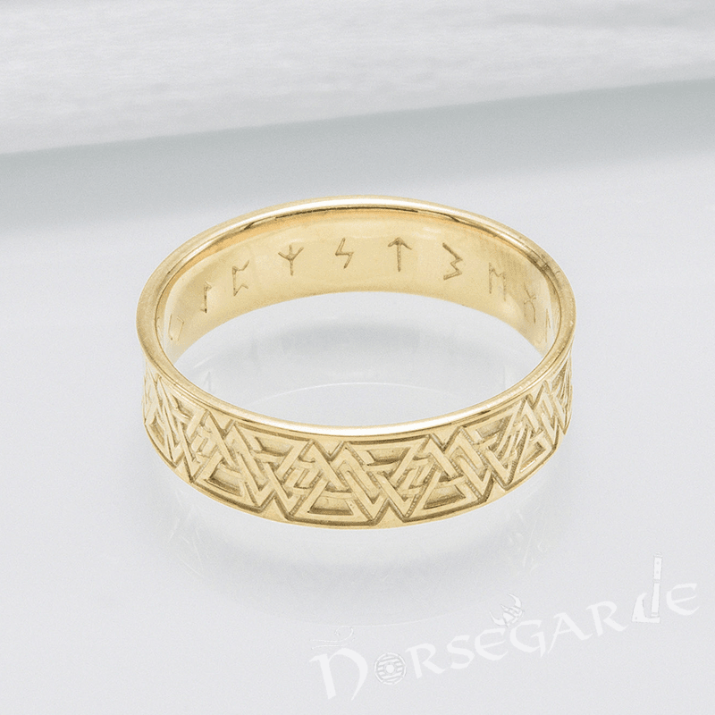 Handcrafted Valknut Pattern Band - Gold