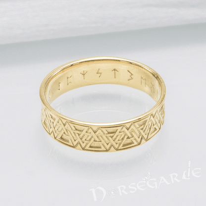 Handcrafted Valknut Pattern Band - Gold