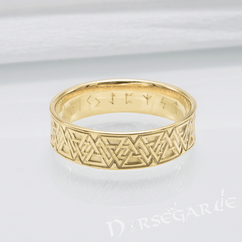 Handcrafted Valknut Pattern Band - Gold