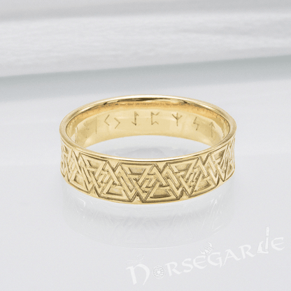 Handcrafted Valknut Pattern Band - Gold