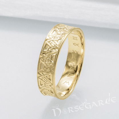Handcrafted Valknut Pattern Band - Gold