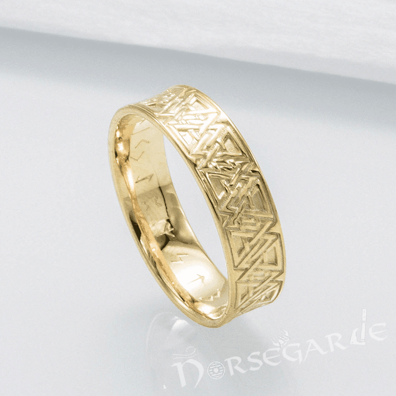 Handcrafted Valknut Pattern Band - Gold