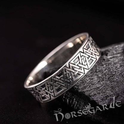 Handcrafted Valknut Pattern Band - Sterling Silver