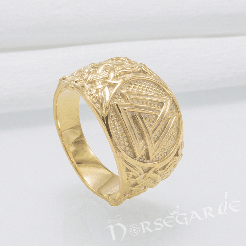 Handcrafted Valknut Rune Mammen Style Ring - Gold