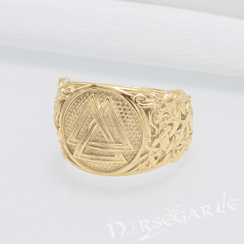 Handcrafted Valknut Rune Mammen Style Ring - Gold
