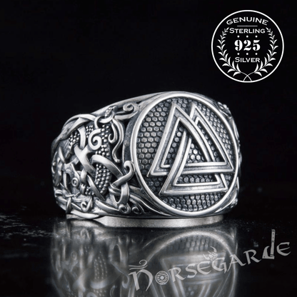 Handcrafted Valknut Rune Mammen Style Ring - Sterling Silver