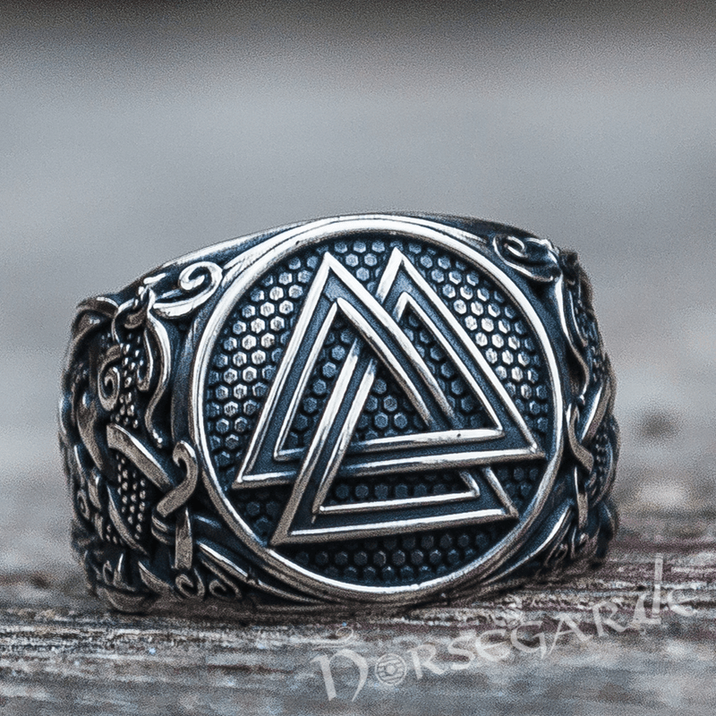 Handcrafted Valknut Rune Mammen Style Ring - Sterling Silver
