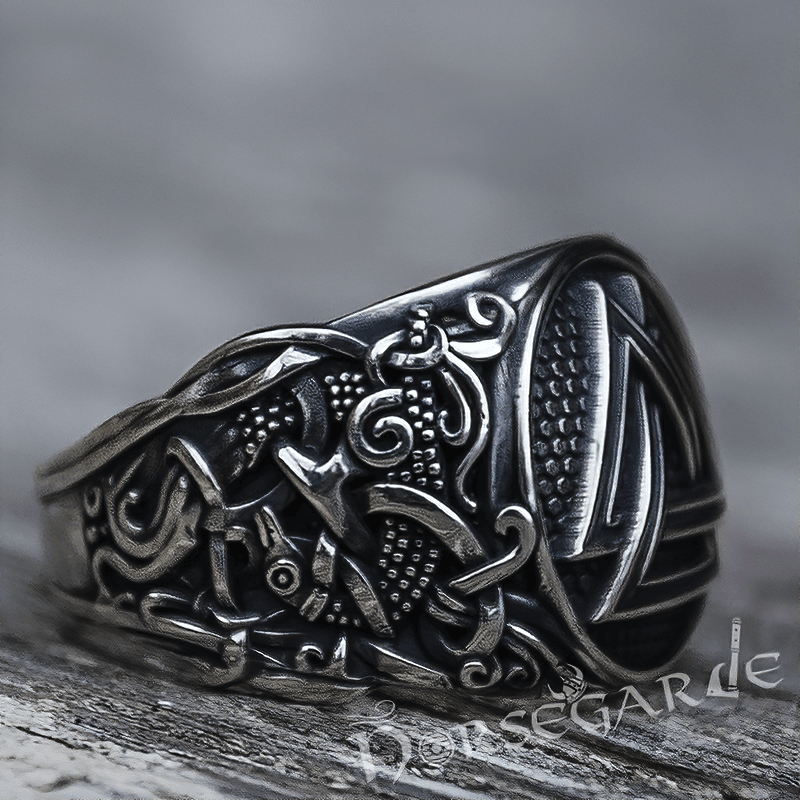 Handcrafted Valknut Rune Mammen Style Ring - Sterling Silver