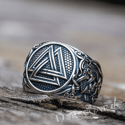 Handcrafted Valknut Rune Mammen Style Ring - Sterling Silver