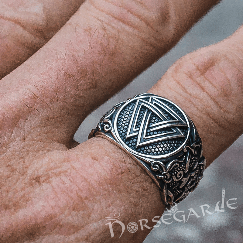 Handcrafted Valknut Rune Mammen Style Ring - Sterling Silver
