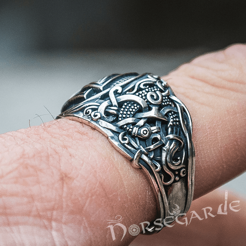 Handcrafted Valknut Rune Mammen Style Ring - Sterling Silver