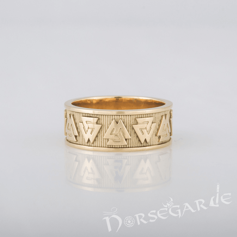 Handcrafted Valknut Runes Band - Gold