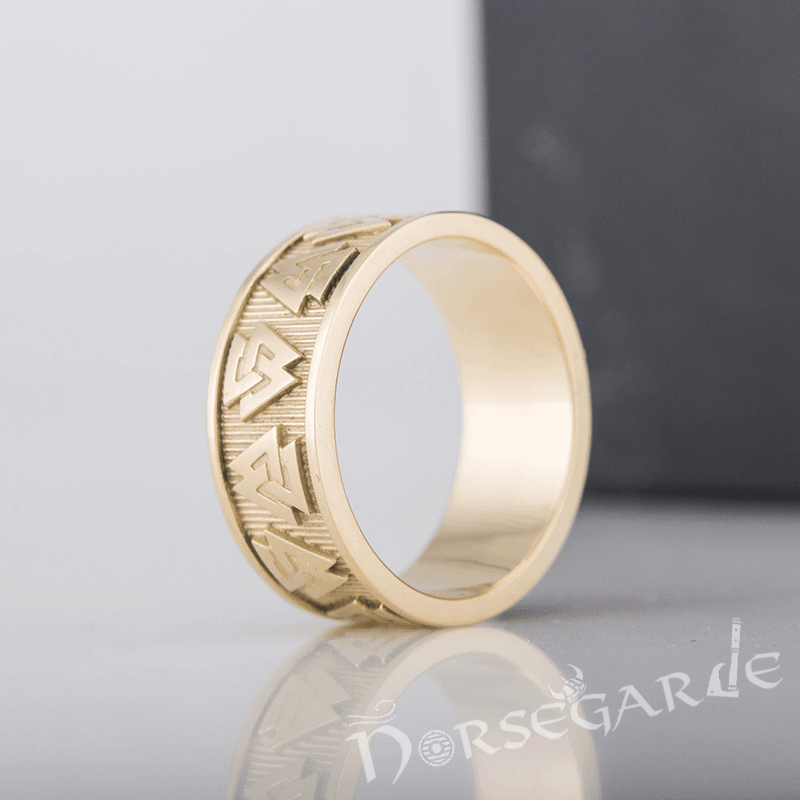 Handcrafted Valknut Runes Band - Gold