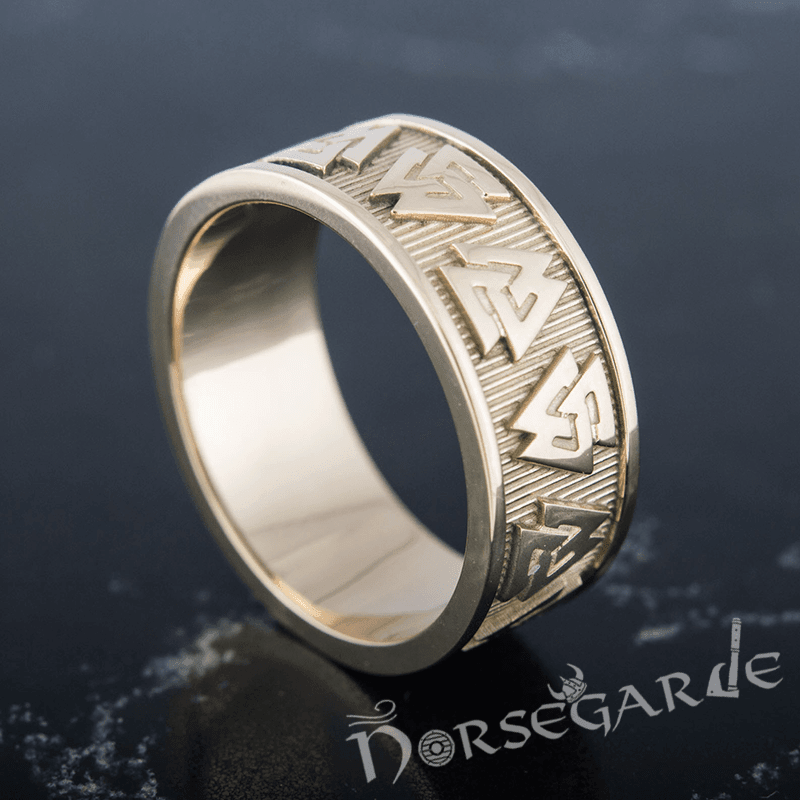 Handcrafted Valknut Runes Band - Gold