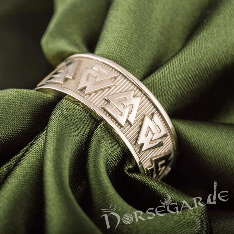 Handcrafted Valknut Runes Band - Gold