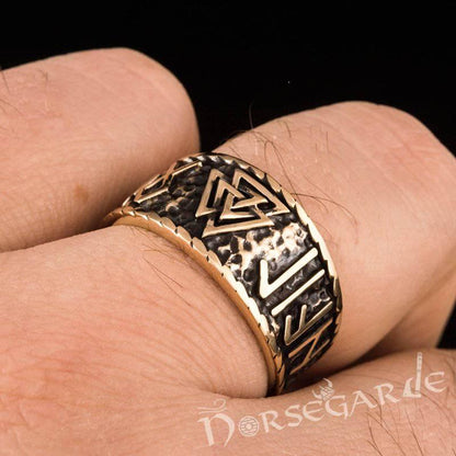 Handcrafted Valknut Runic Band - Bronze
