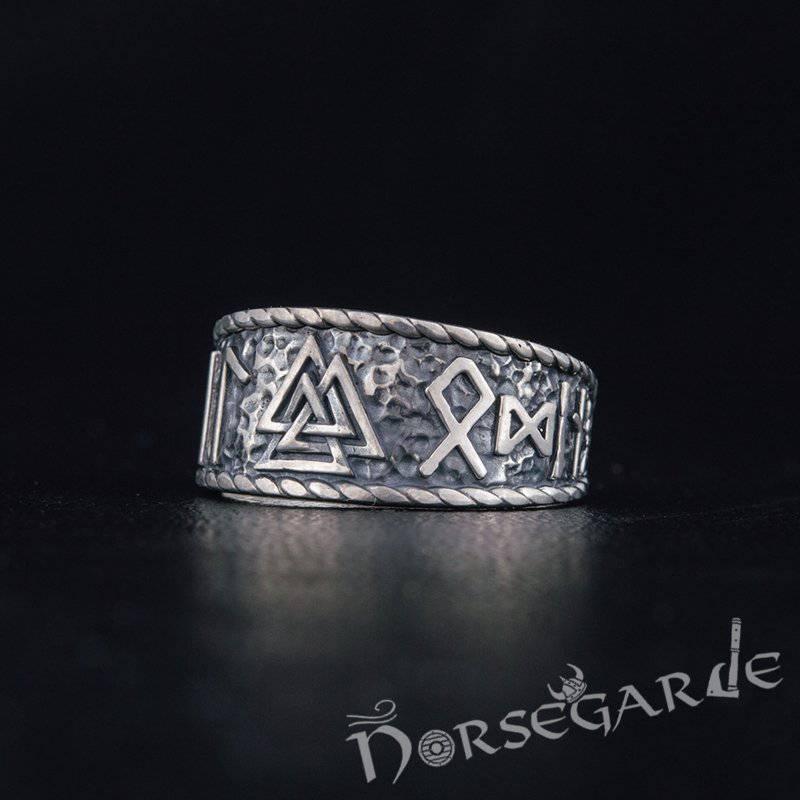 Handcrafted Valknut Runic Band - Sterling Silver