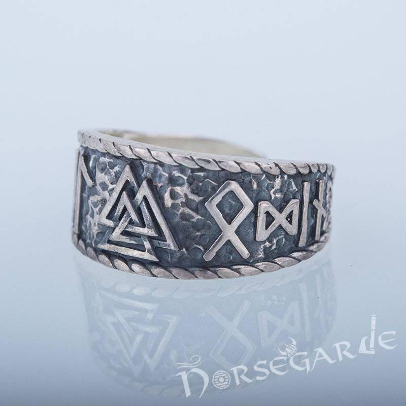 Handcrafted Valknut Runic Band - Sterling Silver