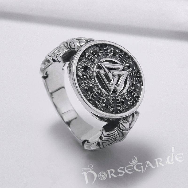 Handcrafted Valknut Shield Gemmed Ring - Sterling Silver