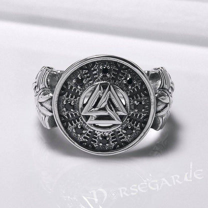 Handcrafted Valknut Shield Gemmed Ring - Sterling Silver