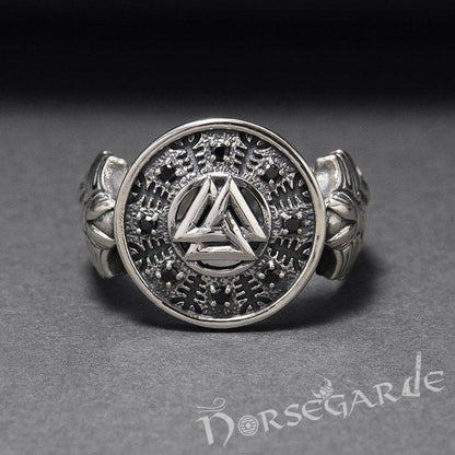 Handcrafted Valknut Shield Gemmed Ring - Sterling Silver
