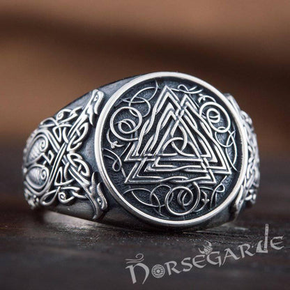 Handcrafted Valknut Viking Ornament Ring - Sterling Silver