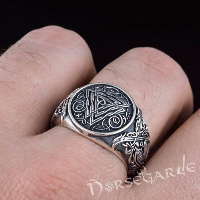 Handcrafted Valknut Viking Ornament Ring - Sterling Silver