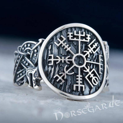 Handcrafted Vegvisir Jellinge Style Ring - Sterling Silver